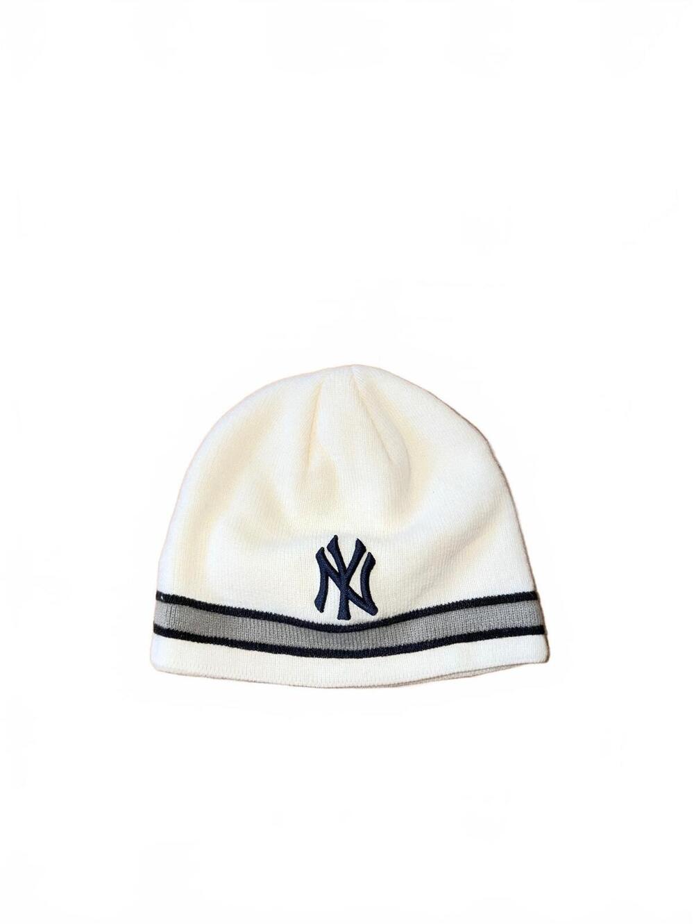 47 Brand NY Yankees Knit Beanie Cream Gray Stripe KIDS